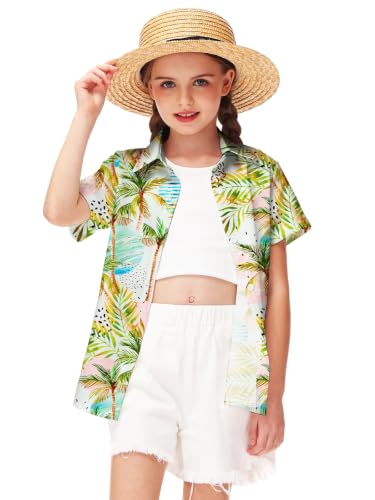 Image of Remimi Unisex Kids 4th of July Button Up Shirt Boys American Flag Print Hawaiian Beach Short Sleeve Tops 5-14 Years