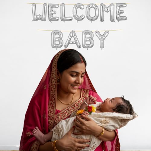 Image of Welcome Baby Banner Silver for Boy Girl Home Foil Balloon Decoration Decor Celebration Silveren