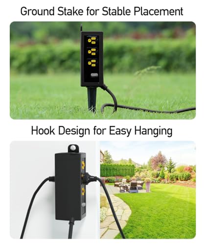 Image of Outdoor Power Strip Weatherproof, ZZJ IP69 Grade Waterproof Surge Protector, 15 FT Outdoor Extension Cord with Stake, 6 AC Outlets,14 AWG Heavy Duty Cord for Outdoor Patio Garden-Black