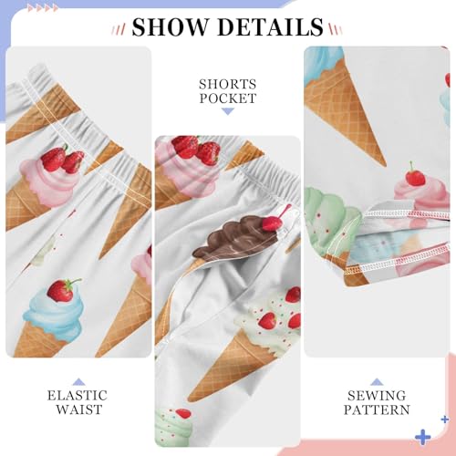 Ice-cream Pattern Pajama Pants Lounge Sleep Pants Elastic Waist Long Pajama Bottoms with Pockets for 6-14 Years4
