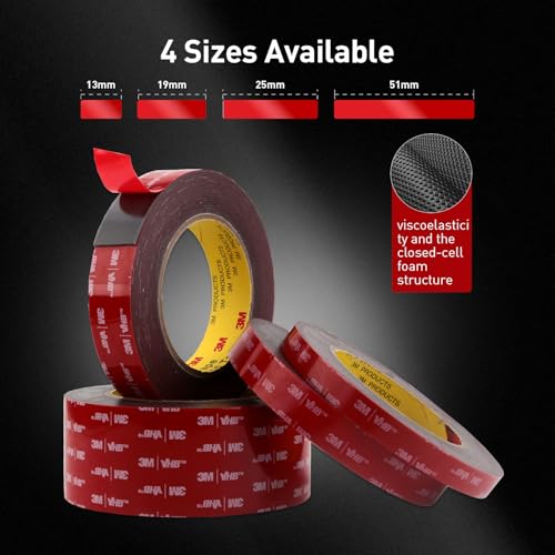 Image of Double Sided Tape Heavy Duty Mounting Tape 1 /2 inch x 18Ft Made of 3M 4611F Gray Strong Adhesive for Reliable Bonding Waterproof Foam Tape for Home Office Car Decorative Materials and Trims