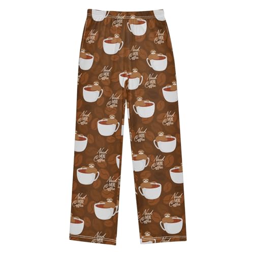 Sloth Need More Coffee Boys Long Pants Soft Trousers Elastic Waist Kids Lounge Bottoms with Pockets S-XL