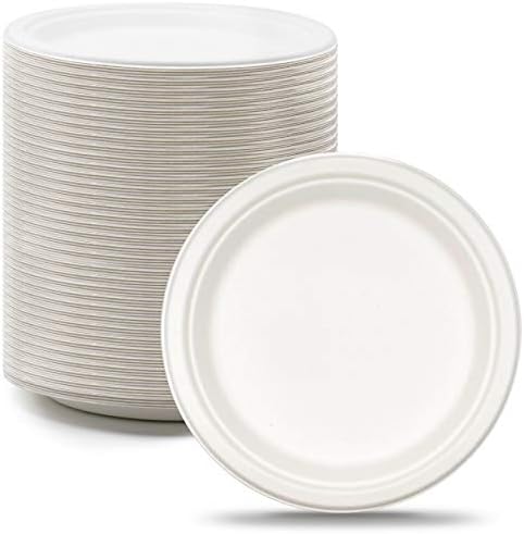 Natural Bagasse (Sugarcane Fiber) Tree Free 9″ Paper Plate / Biodegradable / Compostable (500 Counts Disposable Plates）
