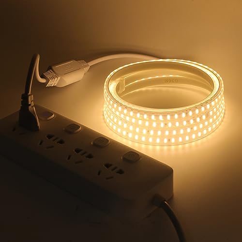 XUNATA Ruban Led Blanc chaud, Lumière au LED IP65 étanche 230V Bandeau flexible Ruban LED Light Strip pour Escalier, Chambre, Noël, Fête, etc (3M)