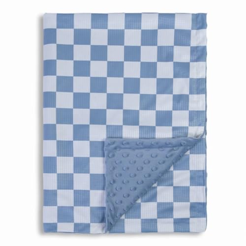 Image of Donsonny Checkered Baby Blanket for Boys Soft Blankets with 3D Waffle Blanket, Warmer Comfort Reversible Lightweight Bed Blanket for Toddlers Infant or Newborn 28 x 40 Inch (Bluish Grey)