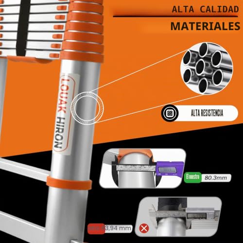 Escalera telescópica de aluminio de 5,1m con acabado premium 6