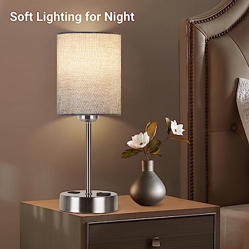 Partphoner Touch Table Lamps For Bedroom Set Of 2, Bedside Nightstand Lamps With Usb Port And Power Outlet, 3 Way Dimmable White Lamp For Living Room Nursery Room, Warm White Bulbs Included #TOP6