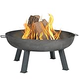 Sunnydaze Cast Iron Outdoor Fire Pit Bowl - 34 Inch Large Round Bonfire Wood Burning Patio & Backyard Firepit for Outside with Portable Fireplace Metal Handles, Steel Colored