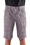 Southpole Men's Short Twill Short with Multiple Horizontal Rips and Cuffing