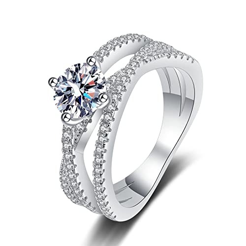 Bague Femme Argent Moissanite 1ct Lignes Croisées Scintillant