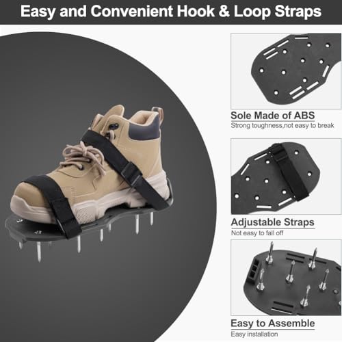 URAQT Lawn Aerator Shoes, 42mm Studded Garden Lawn Aerator Spike Shoes with Hook & Loop Straps, One Size Fits All Free-Installation Heavy Duty Spiked Shoes for Yard Patio Garden 4 URAQT Lawn Aerator Shoes, 42mm Studded Garden Lawn Aerator Spike Shoes with Hook & Loop Straps, One Size Fits All Free-Installation Heavy Duty Spiked Shoes for Yard Patio Garden - Image 4