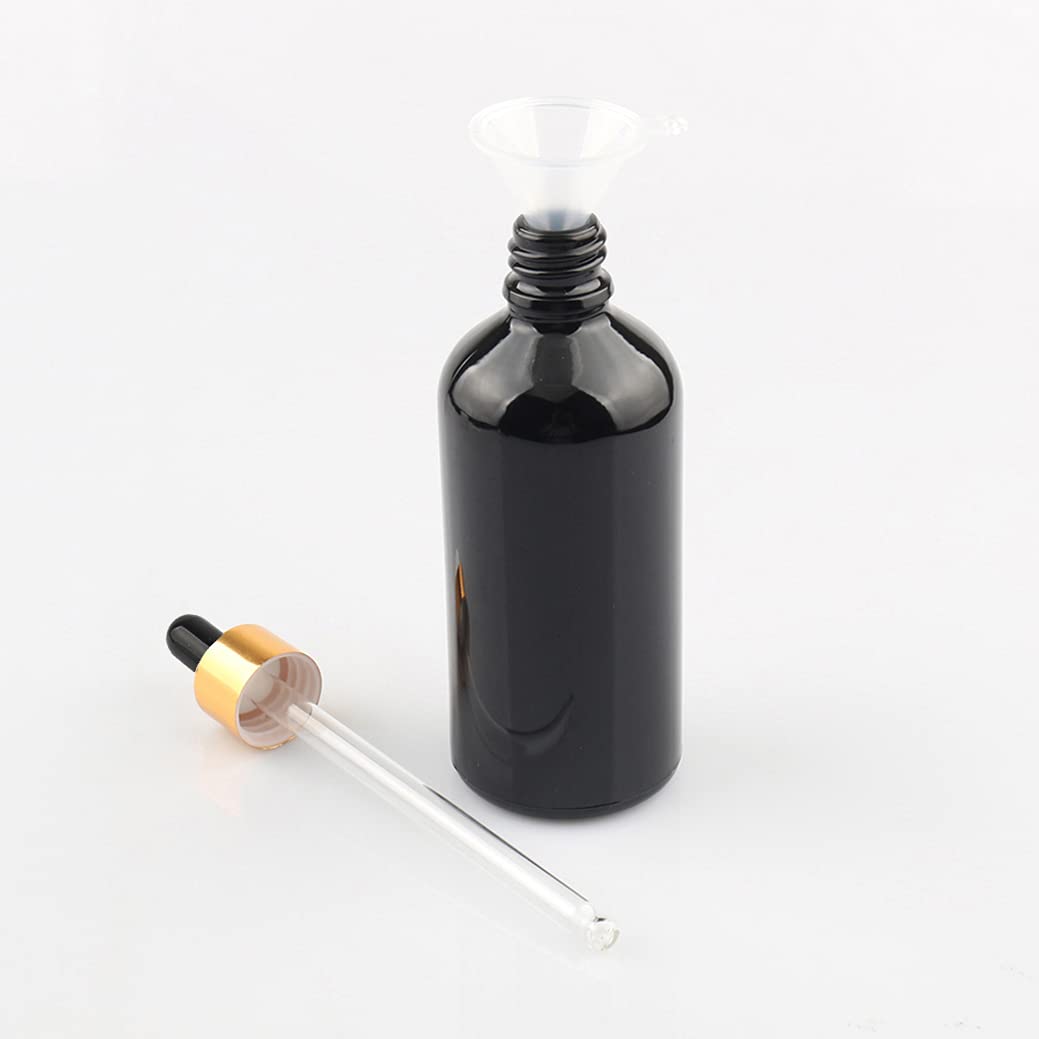 24 Piezas Negro Frasco Cuentagotas Cristal 100ml, Botellas Cuentagotas Vacío con Pipeta de Vidrio Oro/Negro, para Fragancias de Arorapia de Aceites Esenciales, Masaje, Viaje