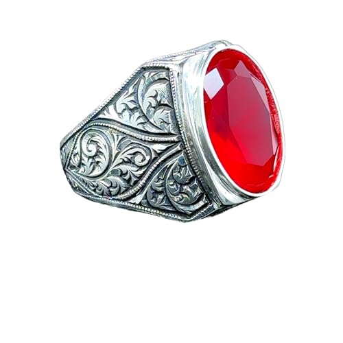 Natural Ruby Men Ring, Ruby Stone Hand Engraved Ring, Men Handmade Red Ruby Gemstone Ring, Father Day Gift, Gift For Husband, 925k Silver