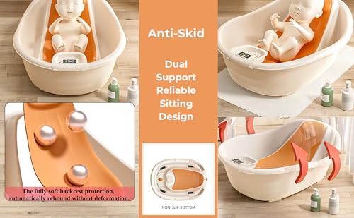 Image of CRADLEVE Digital Baby Bathtub with Temperature Sensor & Anti-Slip Design | Infant Bath Tub with Spine Support Rack, BPA-Free Anti-Bacterial Material, Safe & Comfortable Bath for Newborns (0-2 Years) (Green)
