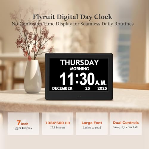 Image of 7'' Dementia Clock For Seniors, Large Display Digital Clock With Date, Time, Day Of Week for Elderly, Memory Loss, Alzheimer, 1024*600P HD, 10 Reminders & 6 Alarms, Auto Dimming & DST, Remote Control