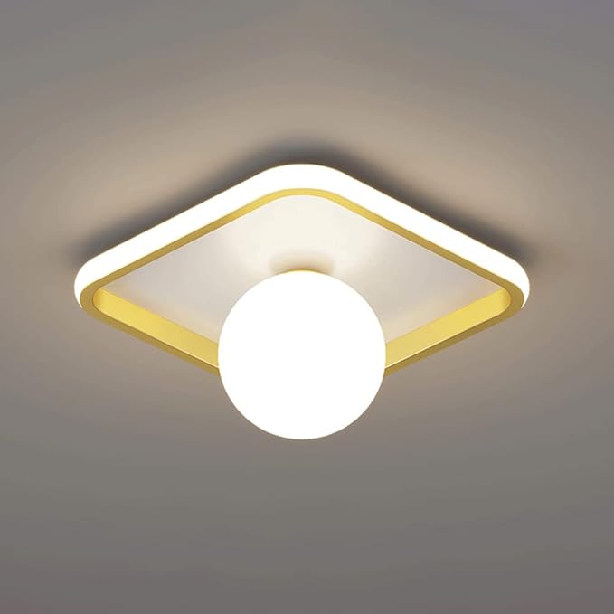 Elksdut Gangpad Plafondlamp Geometrie Plafondlamp Met Glazen Bol Schaduw, Klassieke Semi Verzonken Plafondlamp LED Hanglamp, Voor Foyer Keuken Garage Veranda Inkomhal