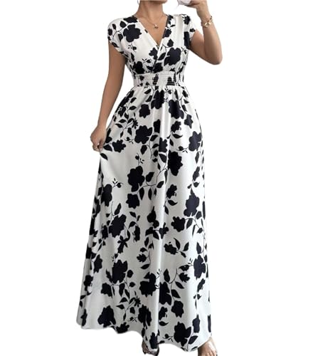 Vestido de playa con estampado de plantas en contraste de moda sencilla