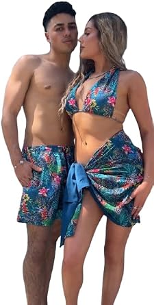 Baecation Couples Matching Swimsuits His and Hers Womens 3 Piece Swimsuit & Mens Trunks