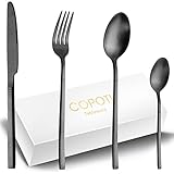 Cubertería Negra Mate 6 Personas,COPOTI 24 Piezas Acero Inoxidable Opaco Negro Cuchillo Tenedor Cuchara Juego de Cubertería De.