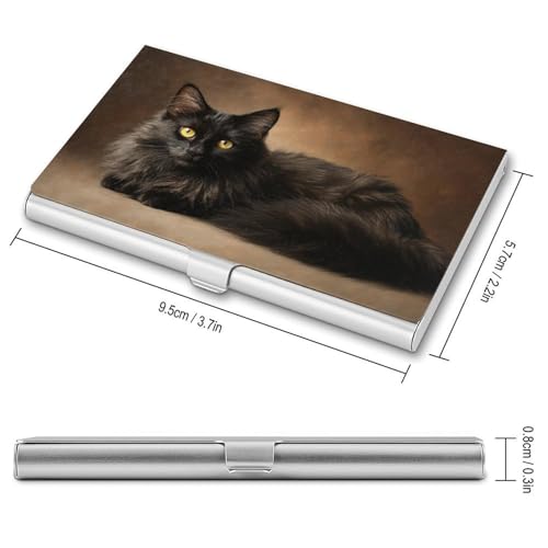 Black Cat with Yellow Eyes Vintage Business Card Holder Pocket Slim Portable Metal Business Card Case2
