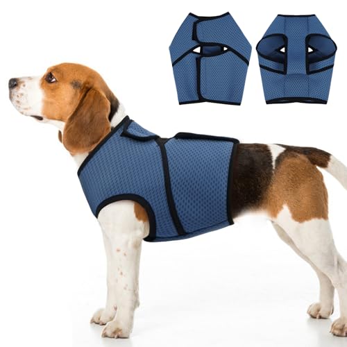 Image of BRKURLEG Dog Anxiety Shirt, Adjustable Anxiety Vest Jacket for Small Medium Large Dogs,Dog Calming Shirt for Thunderstorms, Fireworks, Training & Separation Relief, Lakeblue, L