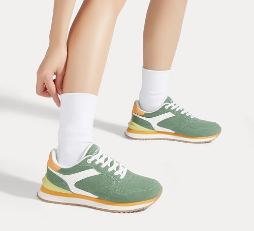 Image of LUCKY STEP Women's Platform Fashion Sneakers Suede Colorful Colorblock Stylish Retro Casual Neutral Tennis Running Footwear Walking Shoes