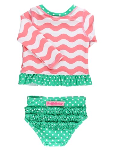 Image of RuffleButts Baby /Toddler Girls Long Sleeve Rash Guard UPF50+ Sun Protected Bikini Swimsuit