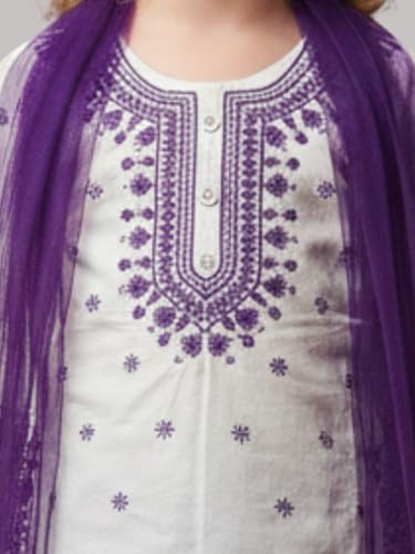 Image of A.T.U.N. (ALL THINGS UBER NICE) Girls Heavy Thread Embroidered Salwar Suit Set with Dupatta | Designer 3 Piece Traditional Ethnic Outfit for Festive & Celebration Wear