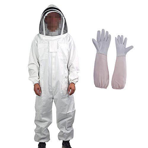 HunterBee Suit and Glove 2 in 1/ Professional White Cotton Full Body Beekeeping