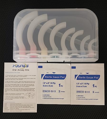 Multi-Color Disposable Oral Airway Tube For First Aid,Airway Kits 8 Pieces With Plastic Case With 2Pcs Sterile Gauze Swabs #TOP3