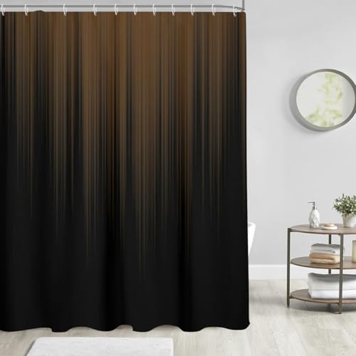 Image of AAtter Brown and Black Shower Curtain Abstract Dark Ombre Minimalist Gothic Cool Unique Mens Terracotta Striped Art Extra Long XL Large Home Bathroom Decor Bathtub Set with 12 Hooks, 72x84, Modern