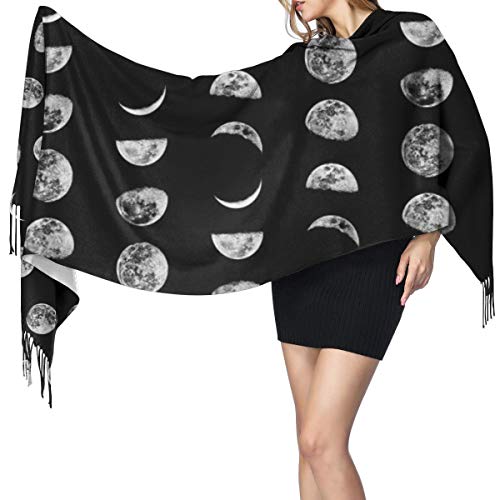 Women Girls Super Soft Moon Phases Pashmina Scarf With Tassel Luxury Cashmere Blend Shawl Wrap Over Size Blanket Scarf For Party Wedding Travel4