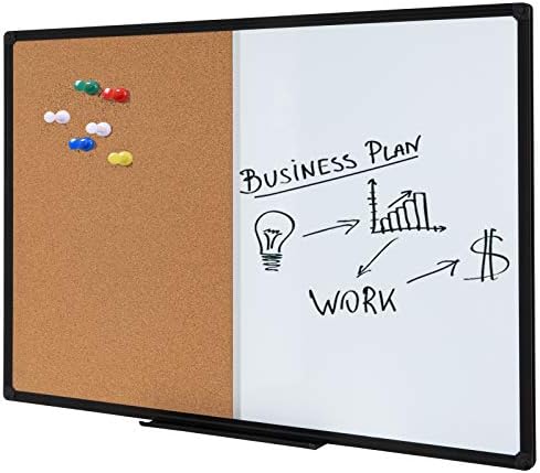 Dexboard 48 x 36 Inch Magnetic Whiteboard and Cork Combo Board, Wall Mounted Half Dry Erase Board & Cork Board Combination, Black Aluminum Frame