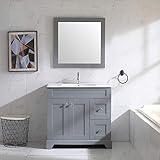 Wonline 36' Grey Bathroom Vanity and Sink Combo Cabinet Undermount Ceramic Vessel Sink Chrome Faucet Drain with Mirror Vanities Set