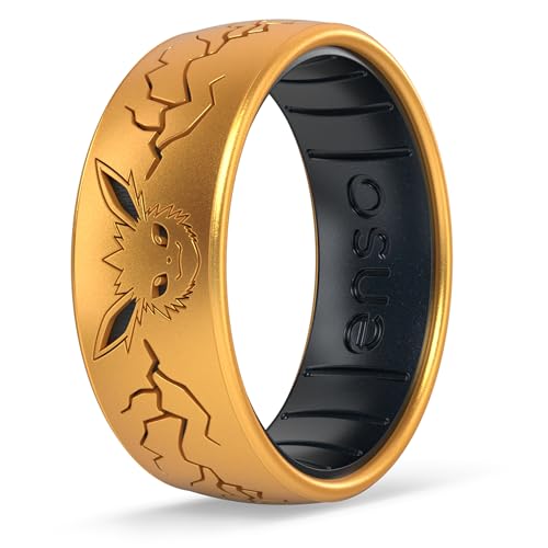 Enso Rings x Pokmon Eeveelutions Dualtone Silicone Rings for Hands - Jolteon - Gold/Black Pearl - Size 13
