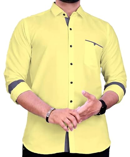 Image of CB-COLEBROOK Men's Regular Fit Solid Soft Touch Cotton Casual Shirt with Pocket Design with Spread Collar & Full Sleeves (Available in Plus Size)