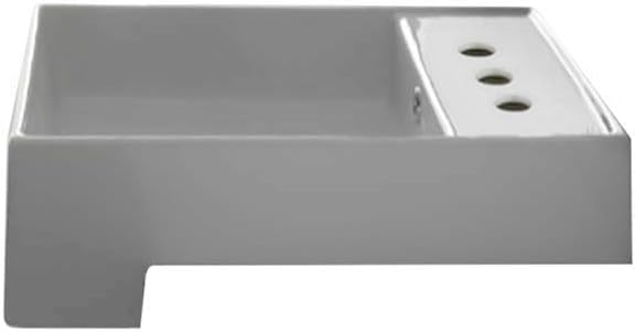 Scarabeo 8031/D-Three Hole Teorema Square Ceramic Semi Recessed Sink, White