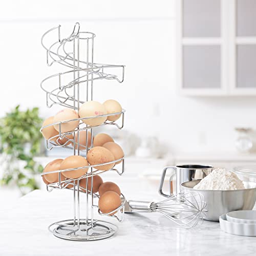 joeji's Kitchen Rotating Egg Holder Storage Rack with Non-Slip Base - Spiral Space Saving Egg Skelter Basket - Holds nearly 3 Dozen Eggs - Chrome - Image 6
