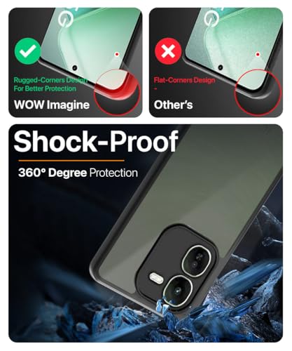 Image of WOW IMAGINE Translucent Hybrid Back Case Cover for iQOO Z9x 5G Smoked Matte Back | Shock Proof 360 Degree Protection | Protective Hard Case - Matte Black