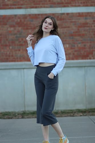 Image of Promover 14 inch /21 inch /23 inch /25 inch Inseam Capri Pants for Women Wide Leg Yoga Cropped Pants with Pockets Loose Casual Summer Pant