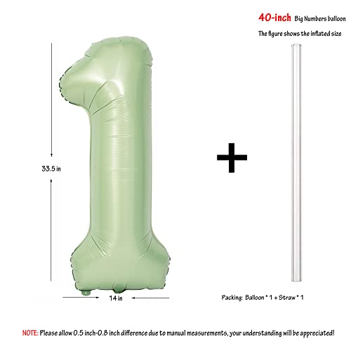 Image of 40 In Olive Green Number Balloons 1 Giant Helium Foil Mylar Green Balloon | Birthday Party Decorations Suitable For Boys' And Girls' Birthday Parties Anniversary celebration digital 1