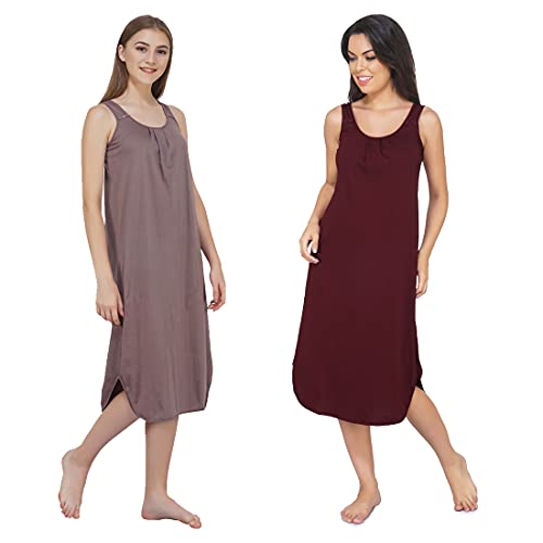 Image of BLAZON Women's Cotton Hosiery Solid Maxi Nighty Slip (Pack of 2) Available Sizes: S, M, L, XL, 2XL, 3XL, 4XL, 5XL