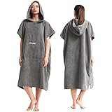 Hiturbo Changing Towel Robe, Absorbent Hooded Surf Poncho Quick-Dry Blanket Towels with Front Pocket for Swiming Surfing Aquatics One Size Unisex (Gray)