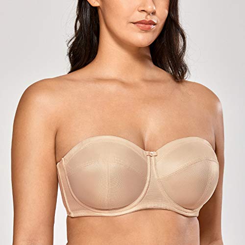 Delimira Women's Strapless Bra Plus Size Underwire Convertible Non Padded Beige 44F #TOP2