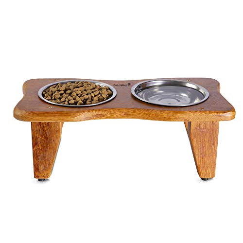 Comedouro e Bebedouro em Madeira para Gatos e Cães