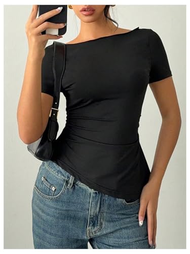 Verdusa Women's Sexy Open Back Lace Bow Going Out Corset Tops Cinched Waist Club T Shirts2