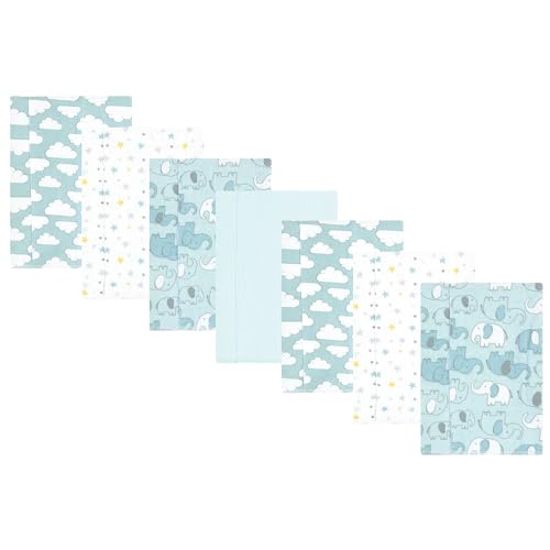 Image of Hudson Baby Unisex Baby Cotton Poly Flannel Burp Cloths, Boy New Elephant 7-Pack, One Size
