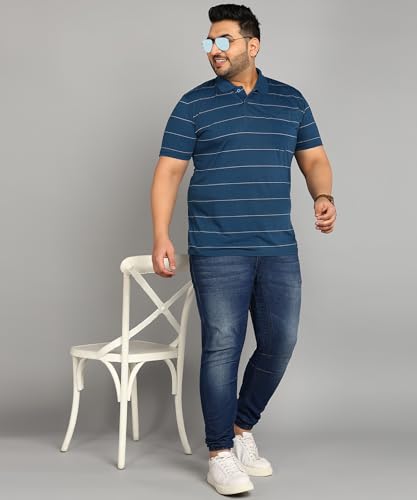 Image of INKKR Plus Size Men's Regular Fit Striped Polo Tshirt Combo