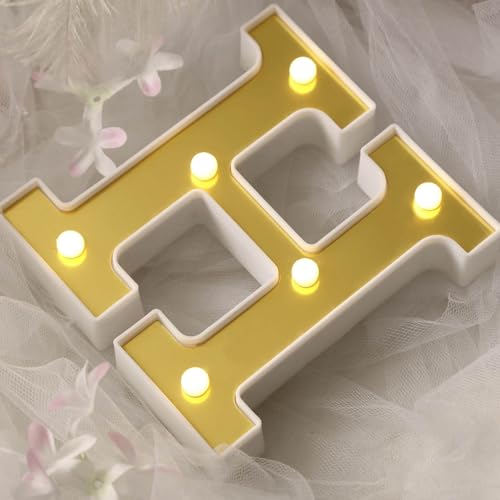 Image of Efavormart 6 inch Gold Marquee Letter H, Mirror Front Warm White LED Light Up 3D Sign, Battery Operated 72H Glow for Wedding Party & Wall Decor