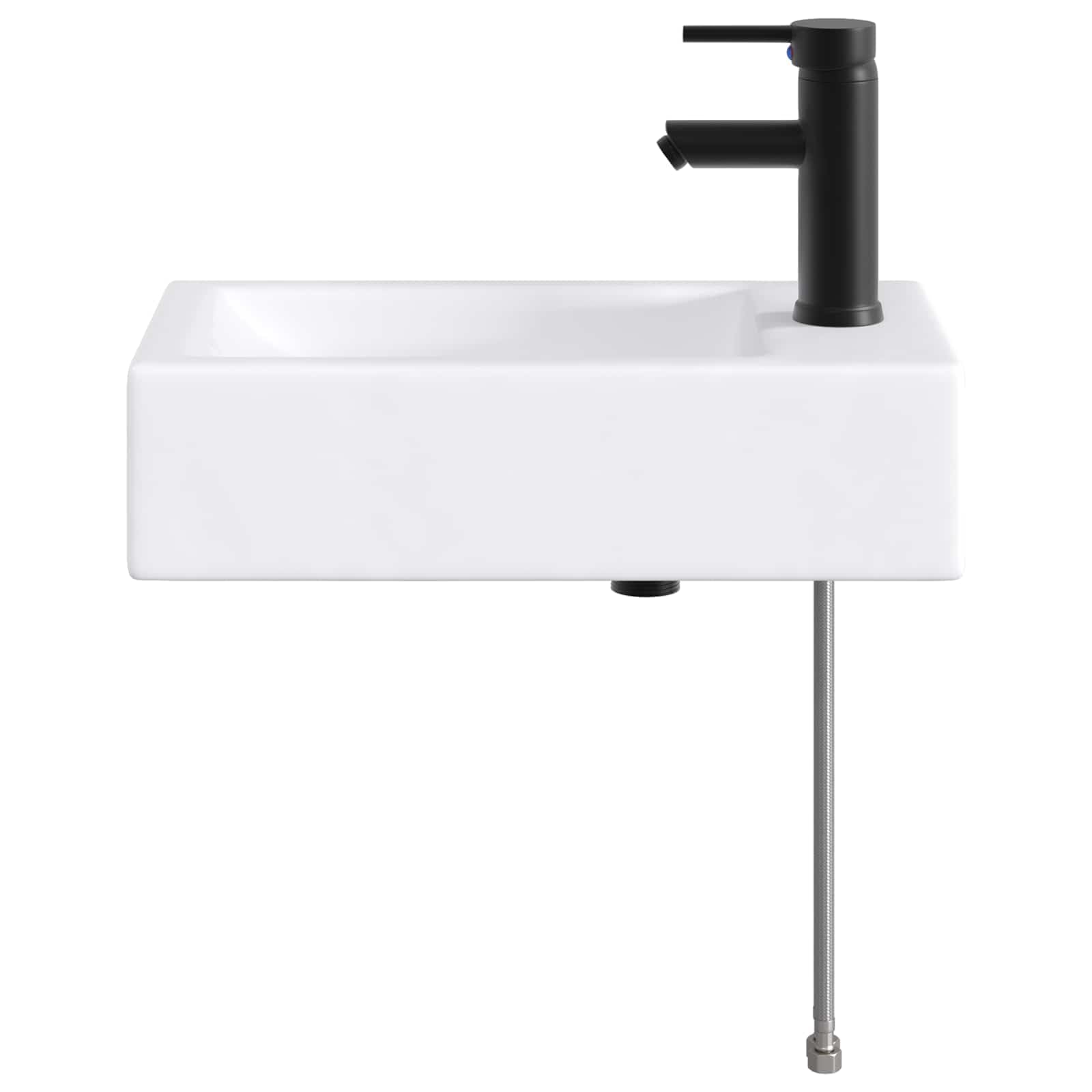 Umywalka metalowa matowa czarna 45,5 x 25,5 x 13 cm | Z kranem i odpływem, odporny na korozję, łatwe czyszczenie, do małych łazienek